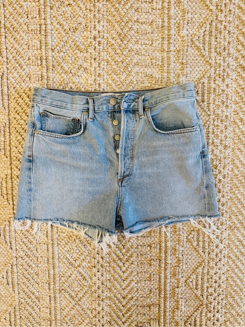Agolde Light Wash High Rise Button-Up Denim Cutoff Shorts